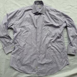 Peter Millar Men's Lavender Check Dress Shirt 17.5 PGA Golf Logo NanoLuxe